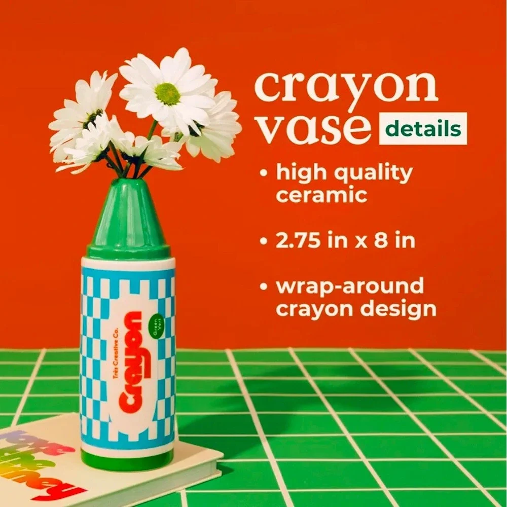 Ban.do x Trés Creative Co. Crayon Vase NWT Colorful Ceramic Art‎ Green Kitsch